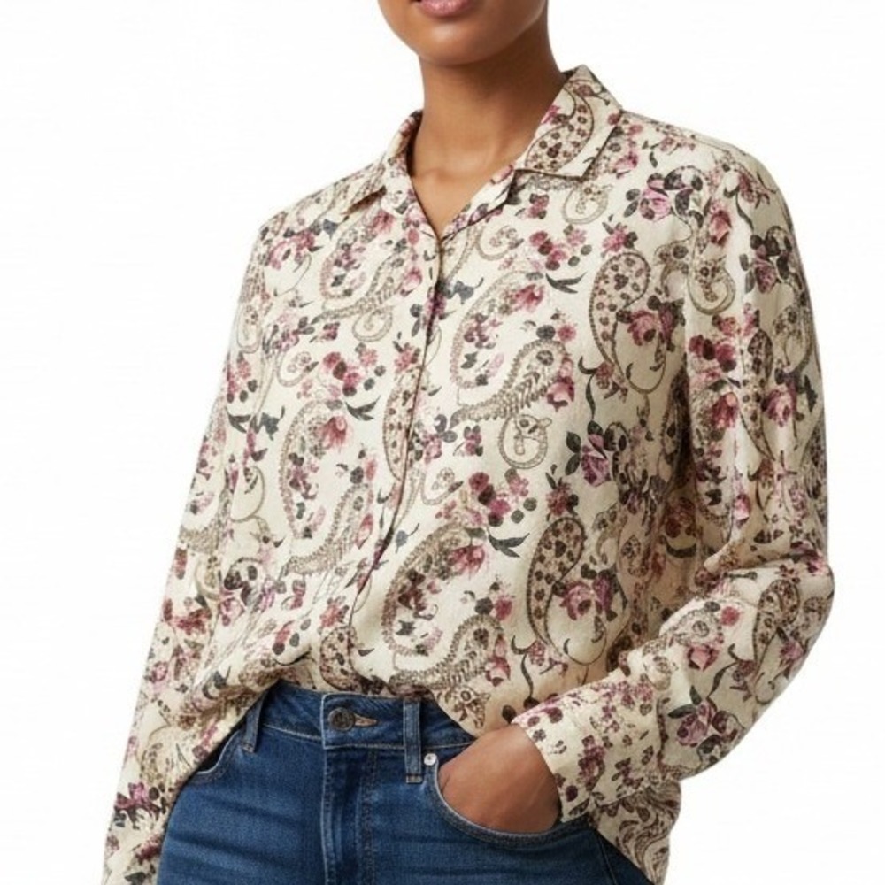 Blair Women Floral Paisley Button Down Shirt Vintage Office XL